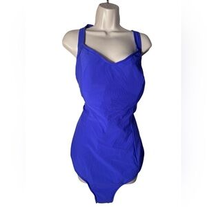 Penbrooke Chlorine Resistant Tummy Control Swimsuit Built In bra Royal  24W NWT